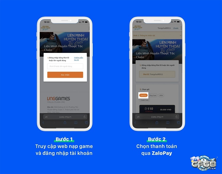 Đăng nhập tại trang nạp thẻ của VNG