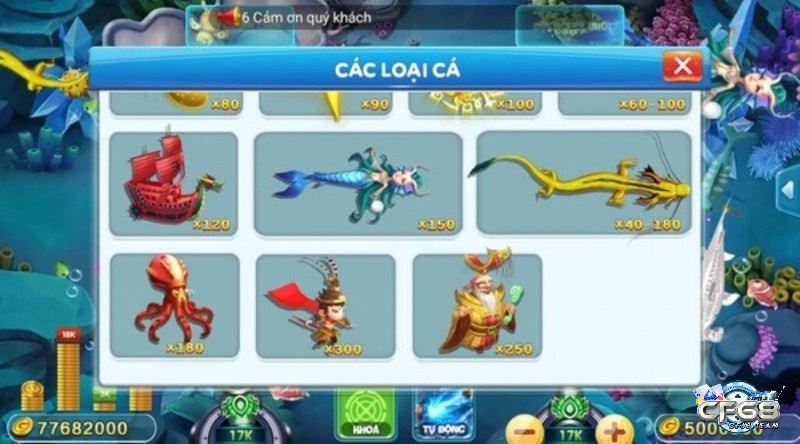 Các loại cá trong game Bắn cá 68