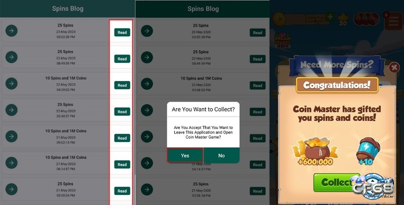 Sau khi tải App Spins Master anh em sẽ thấy bảng thông báo này hiện ra và làm theo hướng dẫn để được nhận Spin nhé