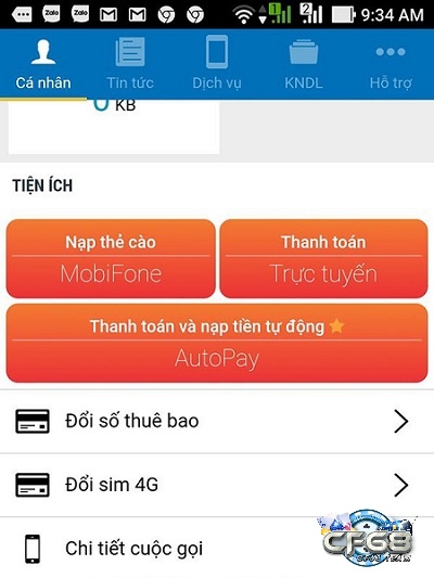 Nạp tiền điện thoại qua ứng dụng của nhà mạng MobiFone