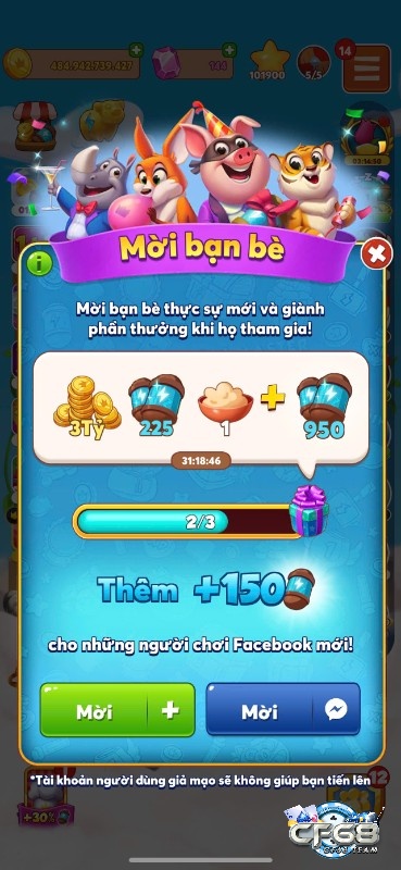 Mời bạn bè cùng tham gia để có lượt quay coin master